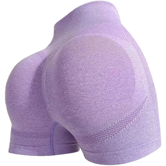 YOAKUKA Womens Workout Shorts Yoga Gym Seamless Scrunch High Waist Pants Athletic Control Ruched Shorts Lilac